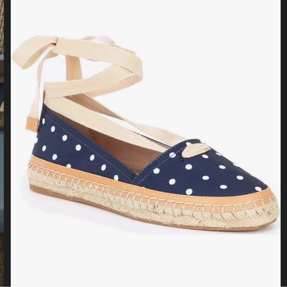 Antonio Melani Luluna Blue Polka Dot Ankle Wrap Espadrille Flats Size 7.5 - Picture 1 of 13